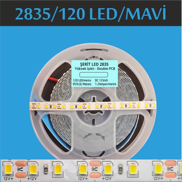 2835 Şerit Led 120 Led Mavi