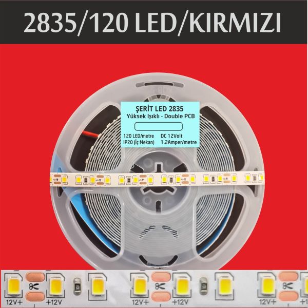 2835 Şerit Led 120 Led Kırmızı