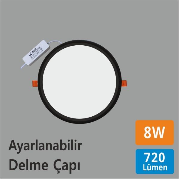 8W Led Panel Spot Siyah