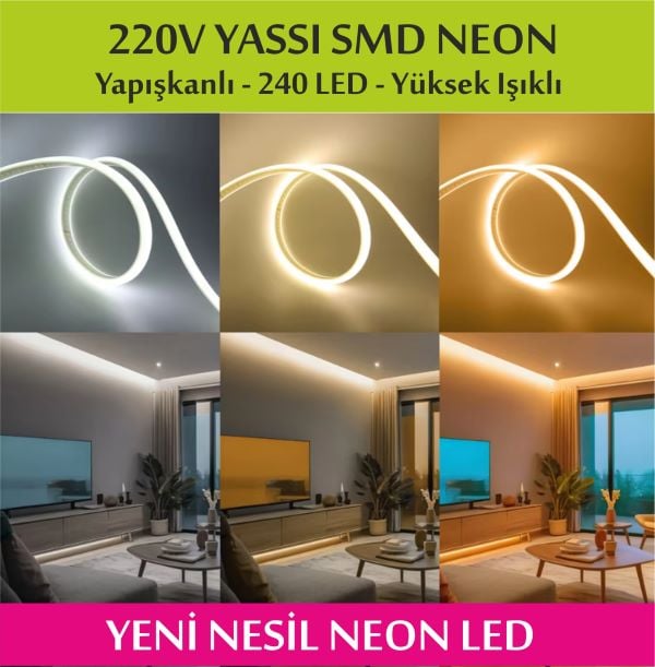 SMD YASSI NEON LED 220V - Günışığı 3000K