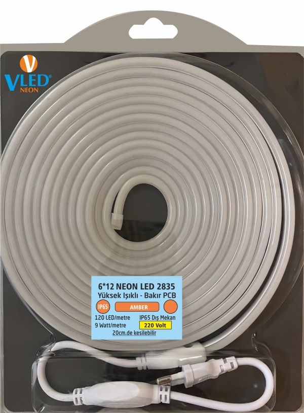 220 Volt Neon Led 6x12 mm (5 metre) AMBER