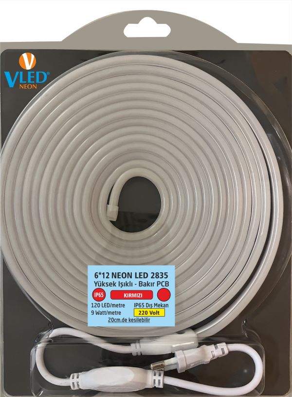 220 Volt Neon Led 6x12 mm (5 metre) KIRMIZI