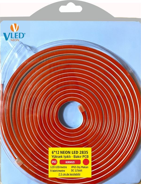 12 Volt Neon Led Kırmızı (5 Metre)