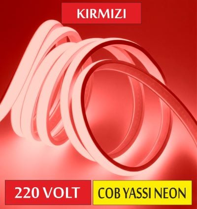 COB Yassı Neon Şerit Led 220 Volt  - Kırmızı