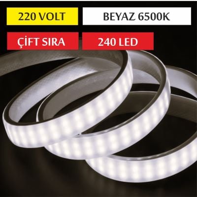 220V Çift Sıra Şerit Led Beyaz (240 LED)