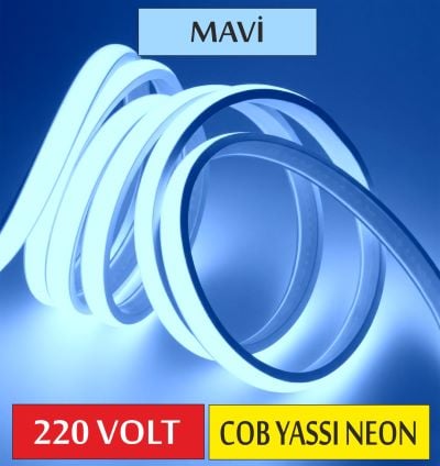 COB Yassı Neon Şerit Led 220 Volt  - Mavi